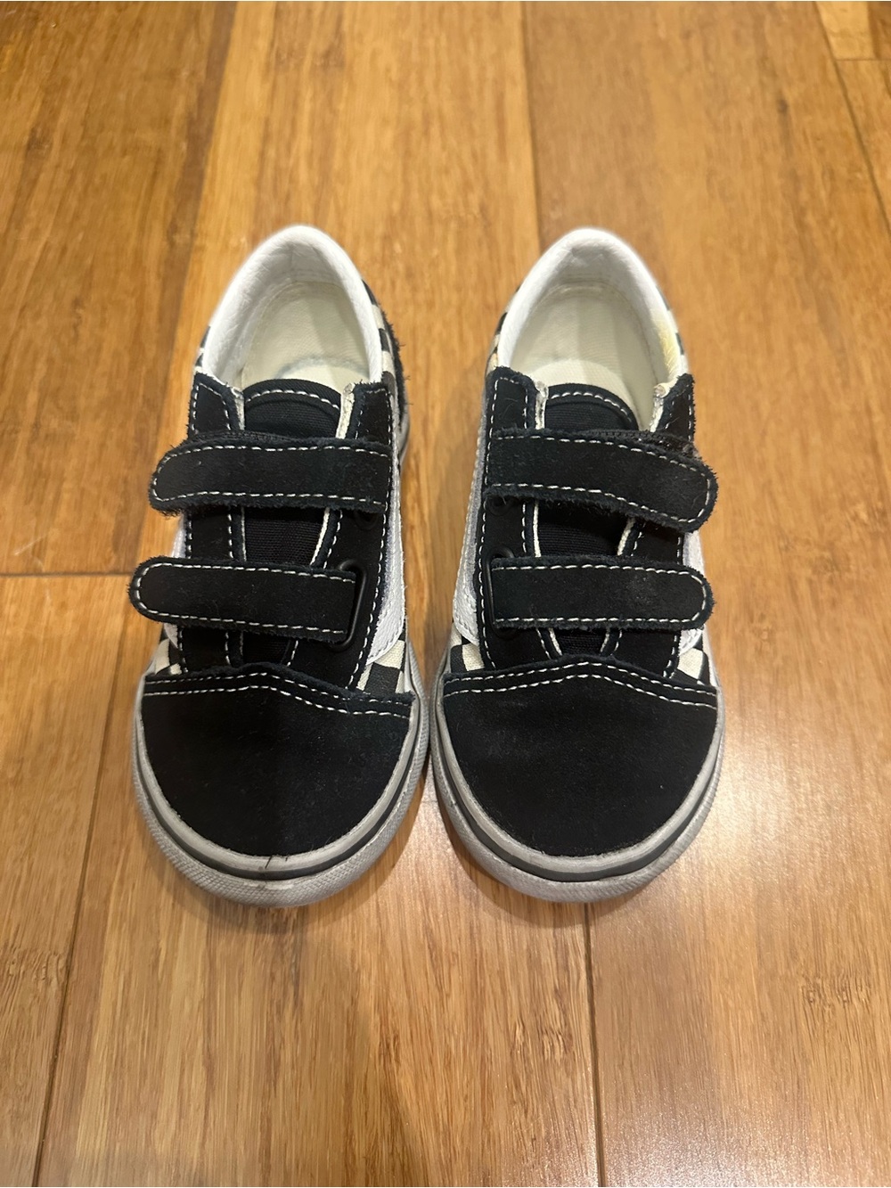 Vans Toddler Black and White Check Velcro Sneakers